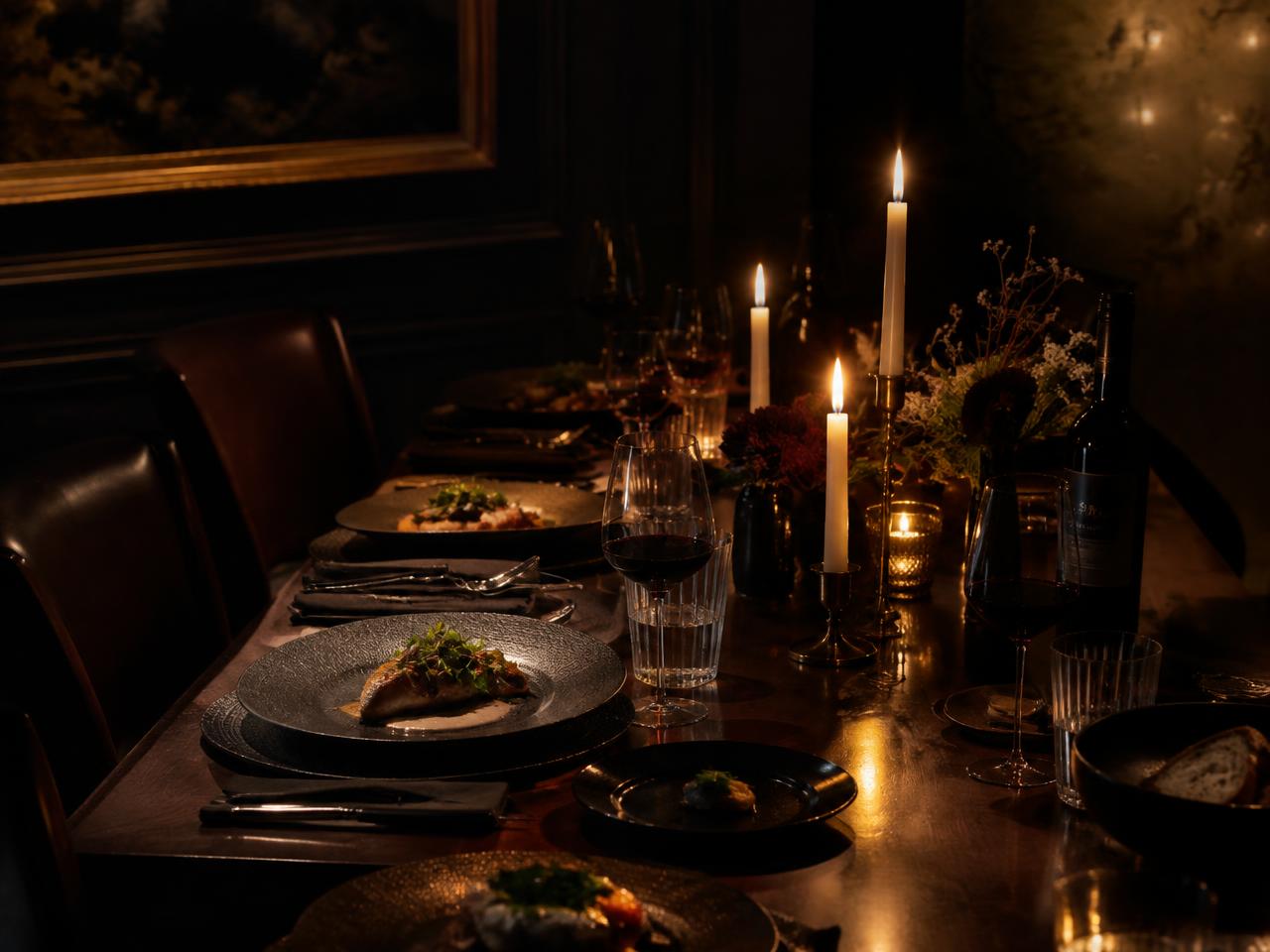 Candlelit table set for a private dinner